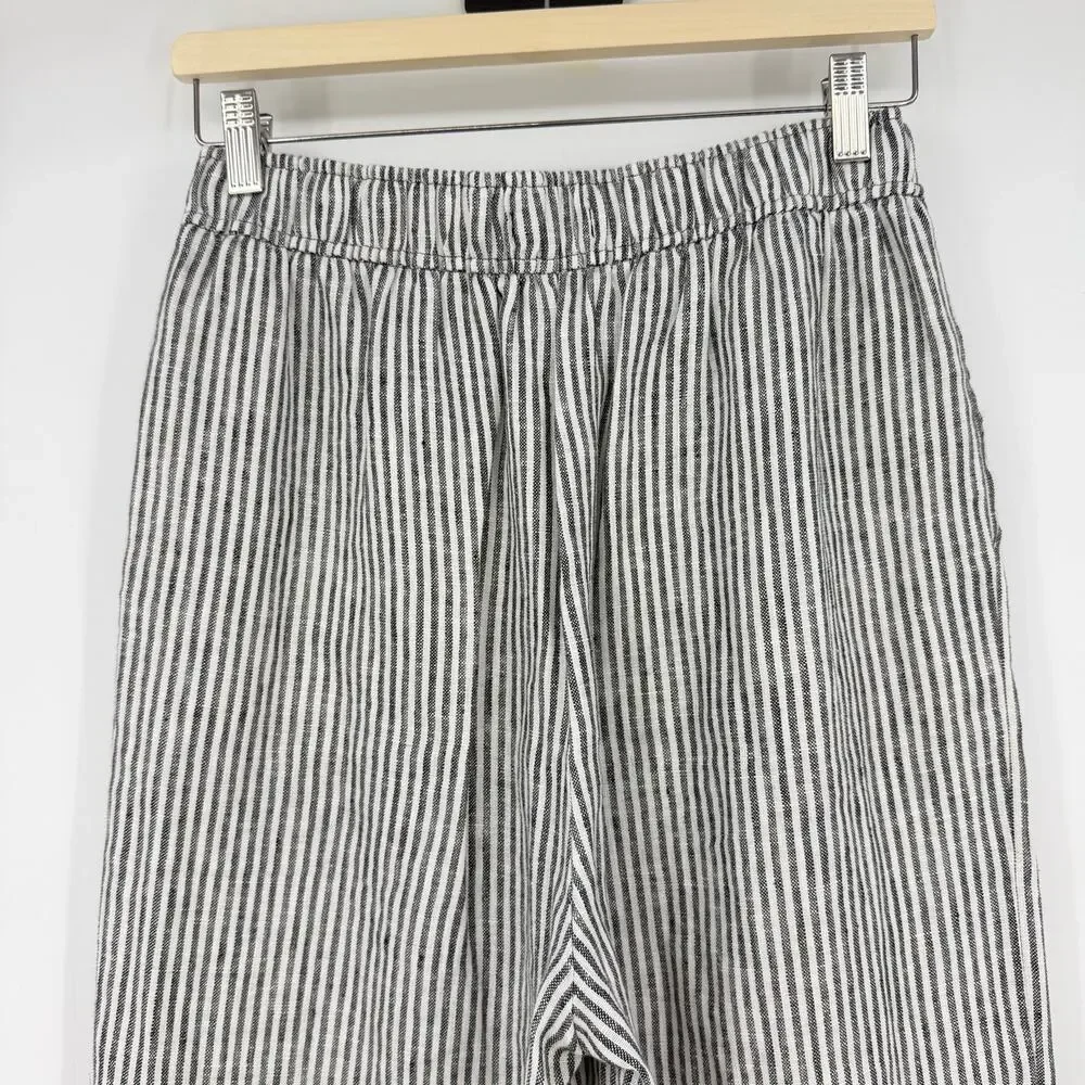 Reformation | Ava Linen Pants in Black White Stripe S